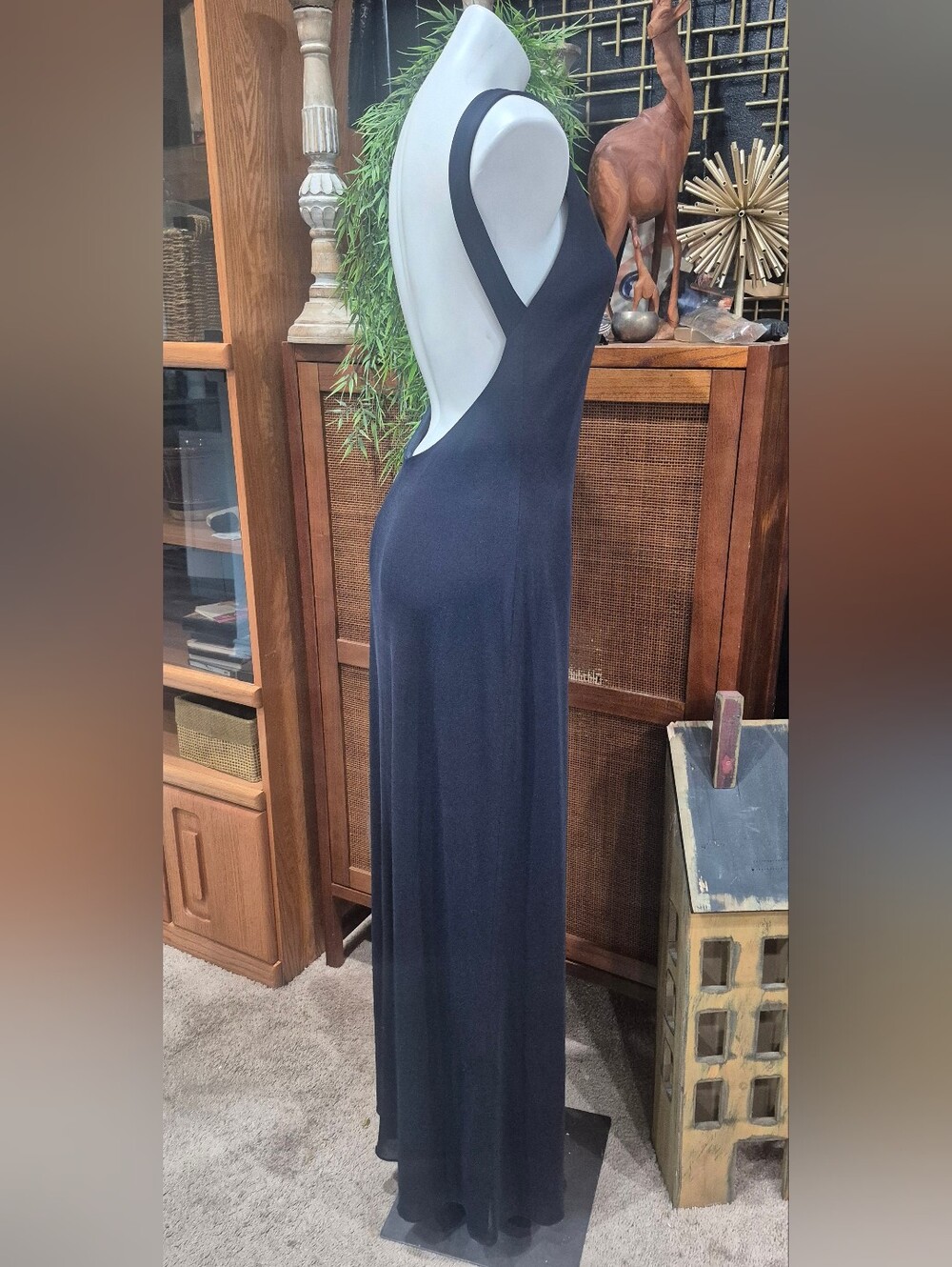 Navy Backless Open Low Back Maxi Evening Gown Dress Size 12